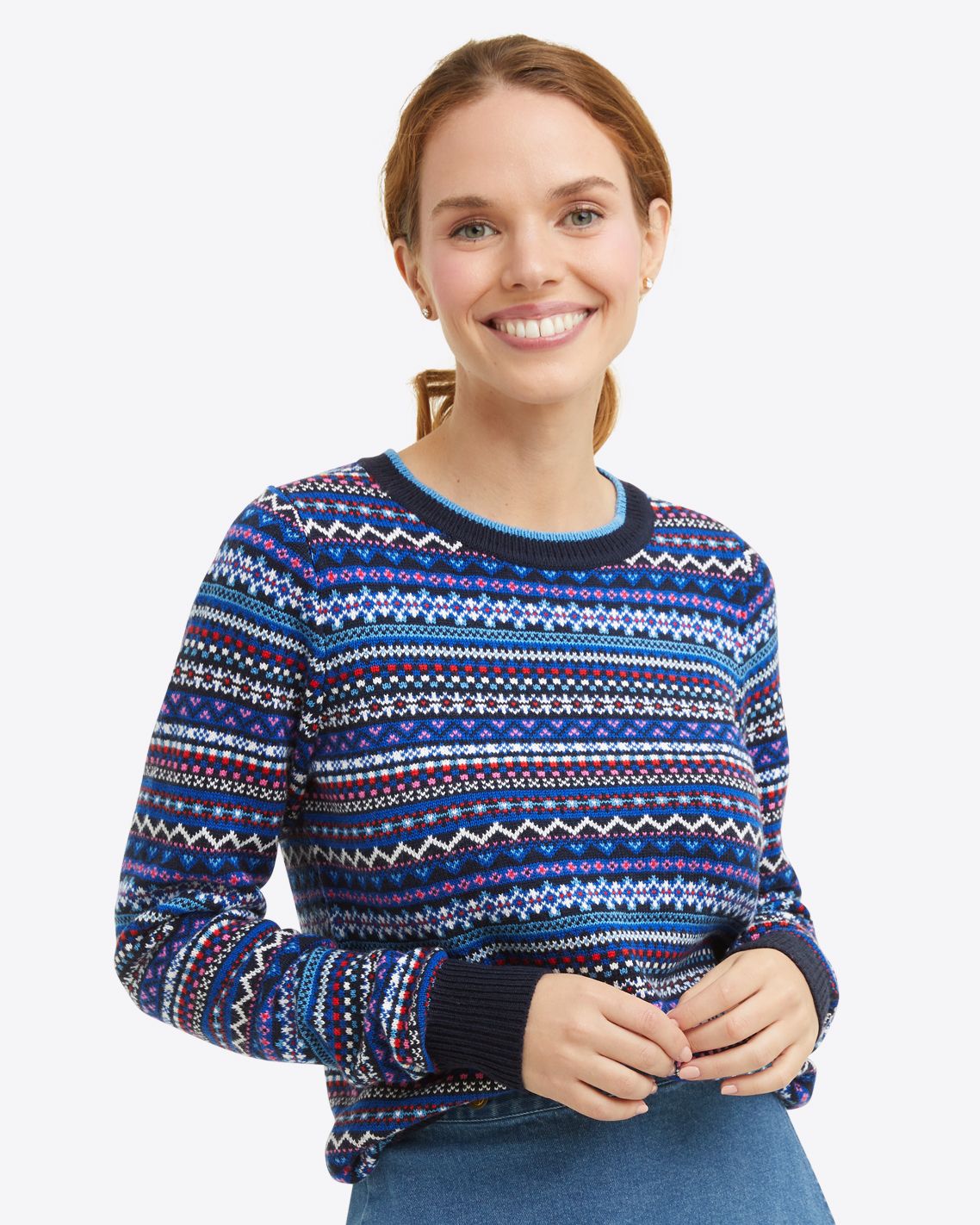 Fairisle Crewneck Sweater in Blue Multi
